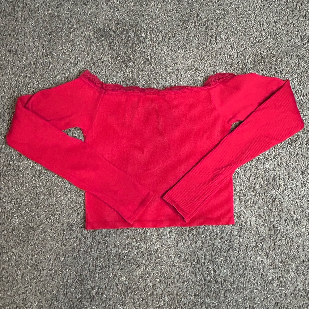 Urban Outfitters Red Lace Trim Off The Shoulder Top